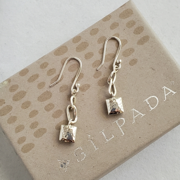 Silpada Sterling Hammered Small Pillow Drop Square Earrings - Picture 1 of 13